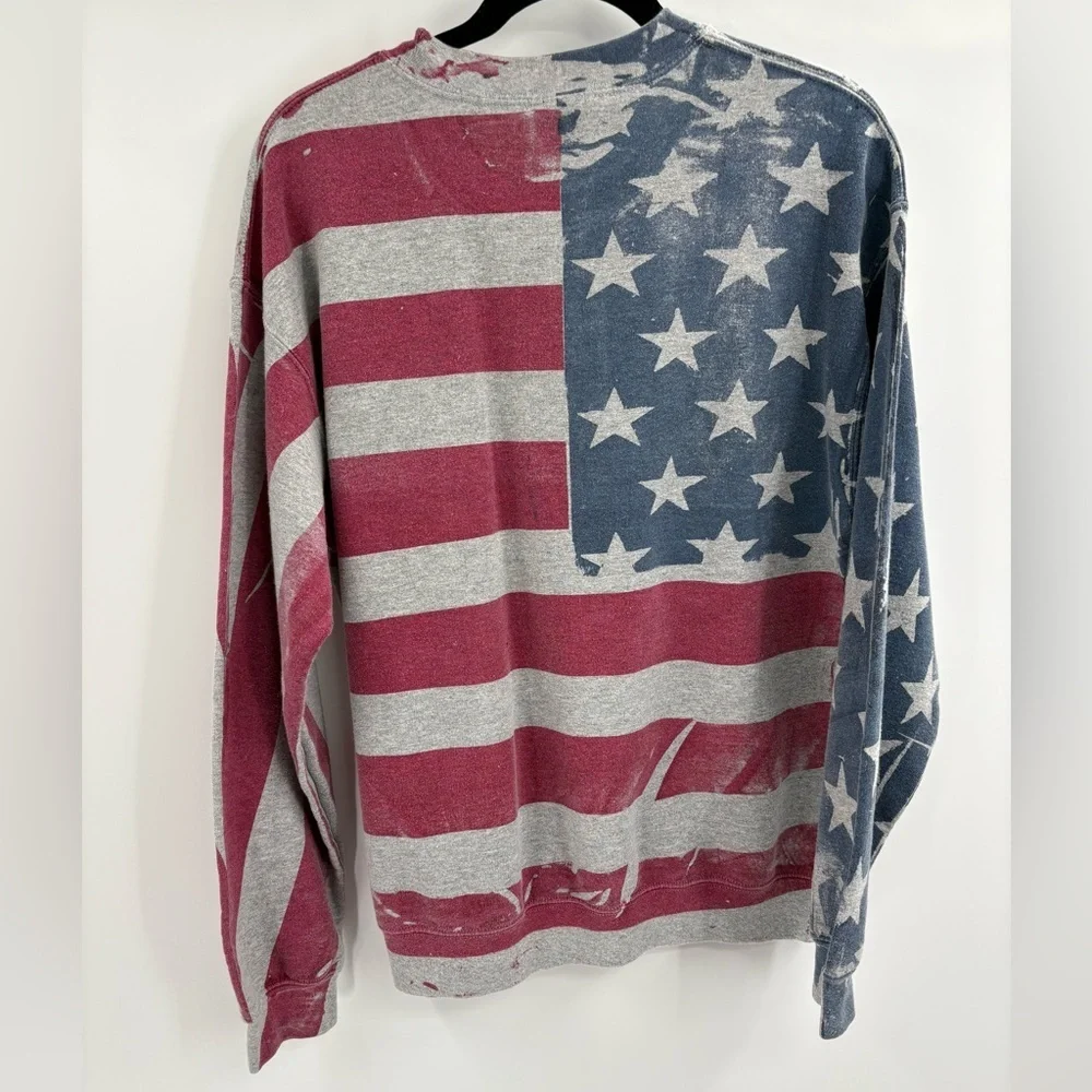 Unisex gilden American USA flag sweatshirt long sleeve cotton size medium - Picture 8 of 15